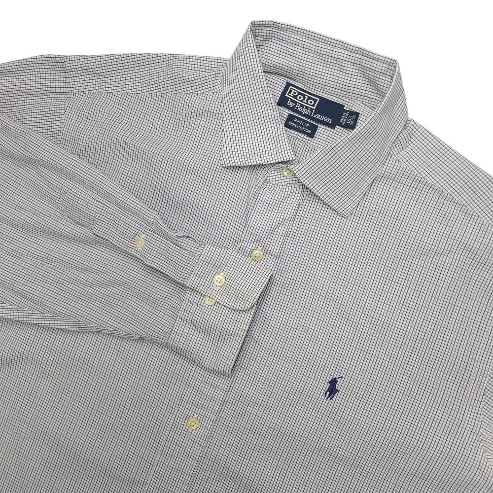 Polo Ralph Lauren Dress Shirt Mens 16.5 32/33‎ Blue Check Regular Fit Cotton